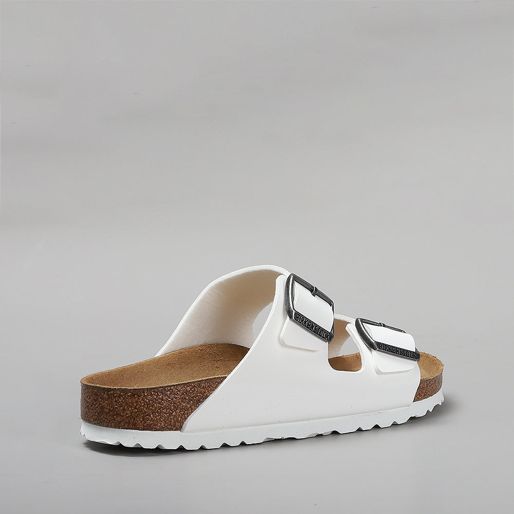 Birkenstock Arizona White w/ charcoal metallic buckle back