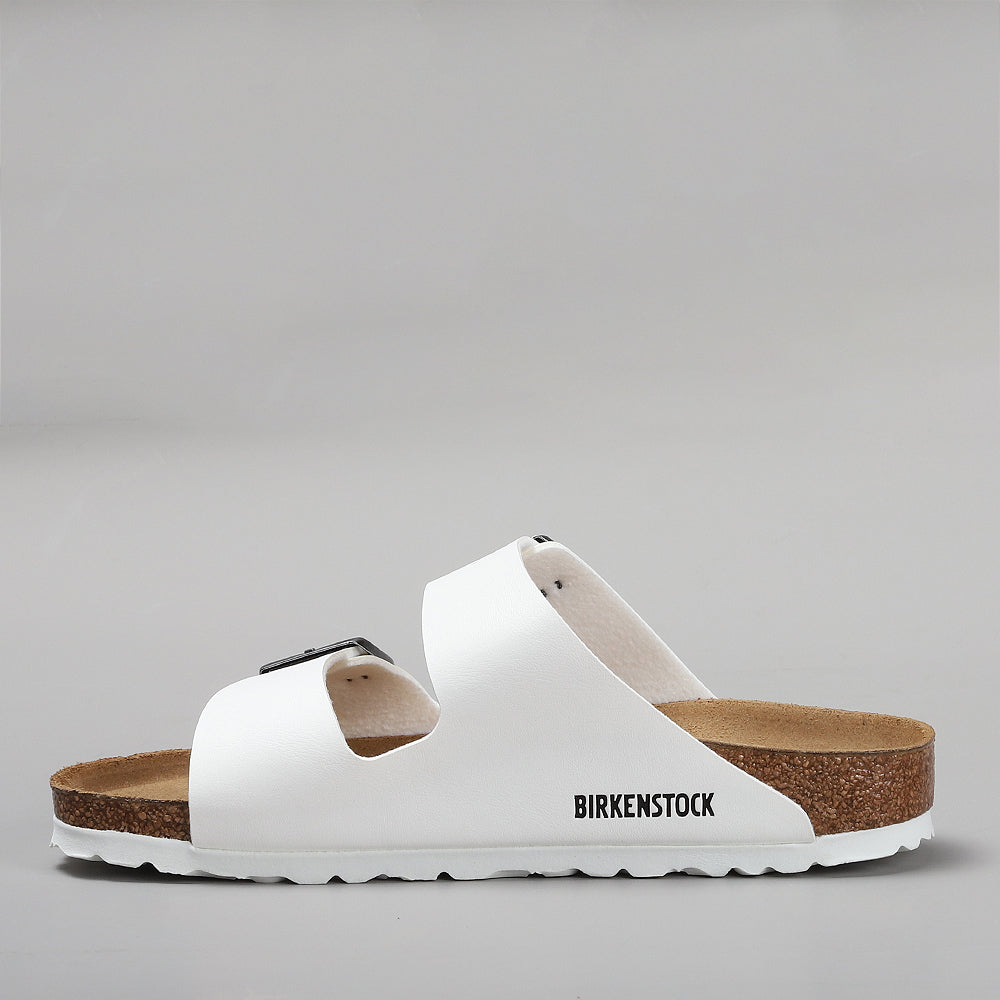 Birkenstock Arizona White w/ charcoal metallic buckle side