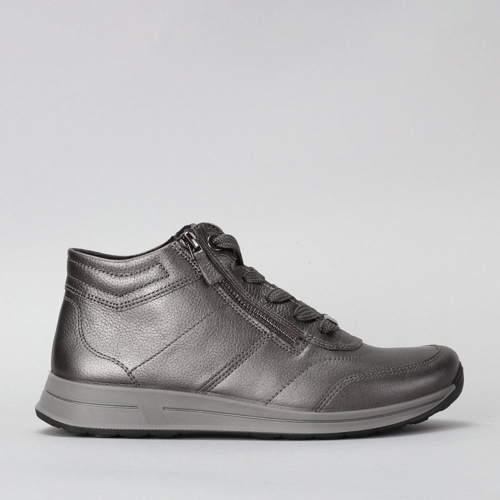 ARA Scarpe Osaka - Sneaker Donna In Pelle Liscia Bianca, Plantare Rimovibile, Chiusura Lampo, Extra Morbide